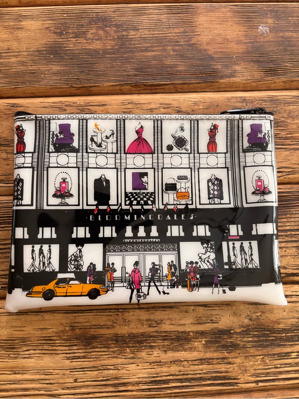 Bloomingdale's Black & White Cosmetic Pouch with Pink & Orange Accents
